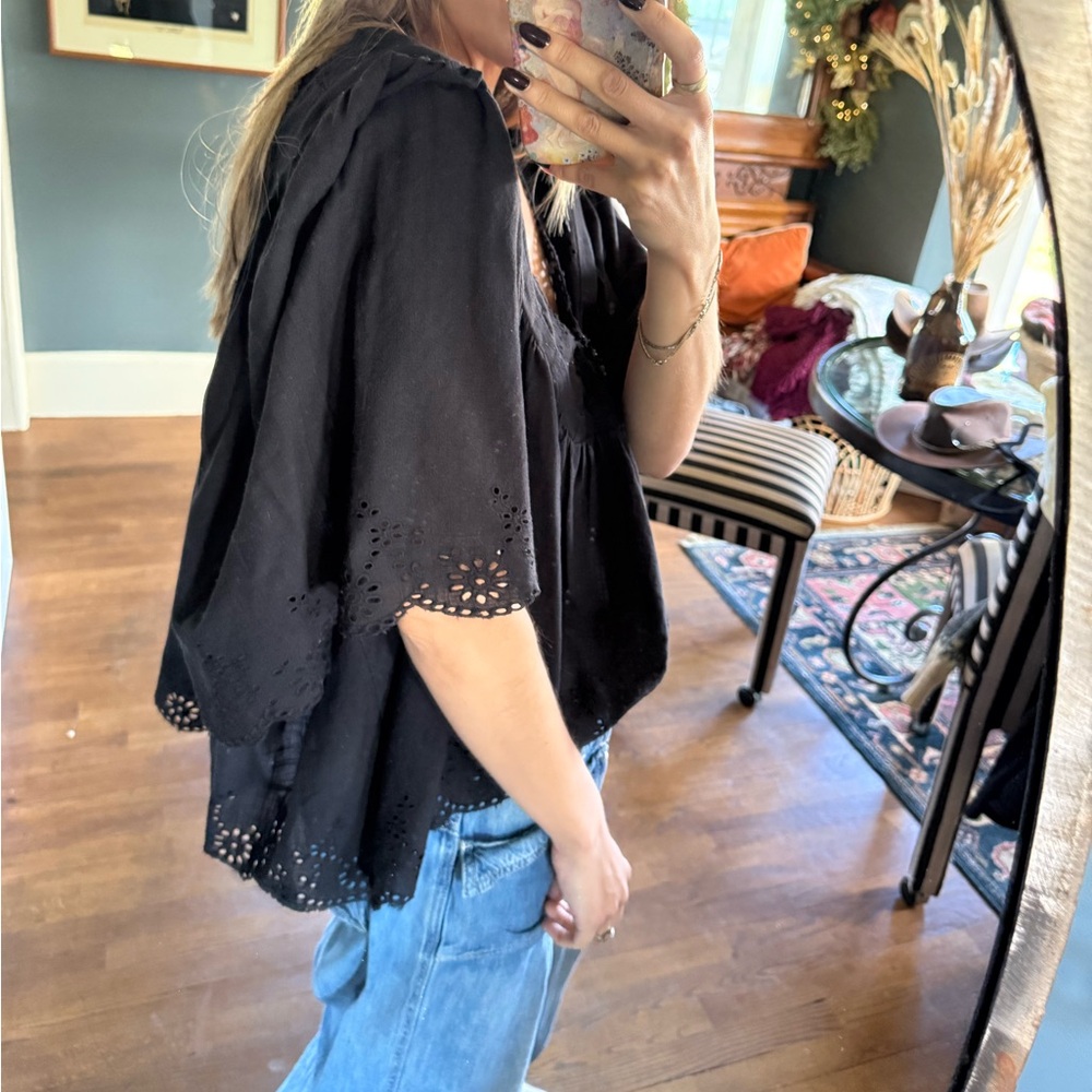 Free People :: Costa Eyelet Top black sz XL - Picture 15 of 16